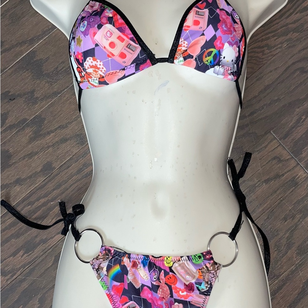 Colorful Bikini with Black Straps